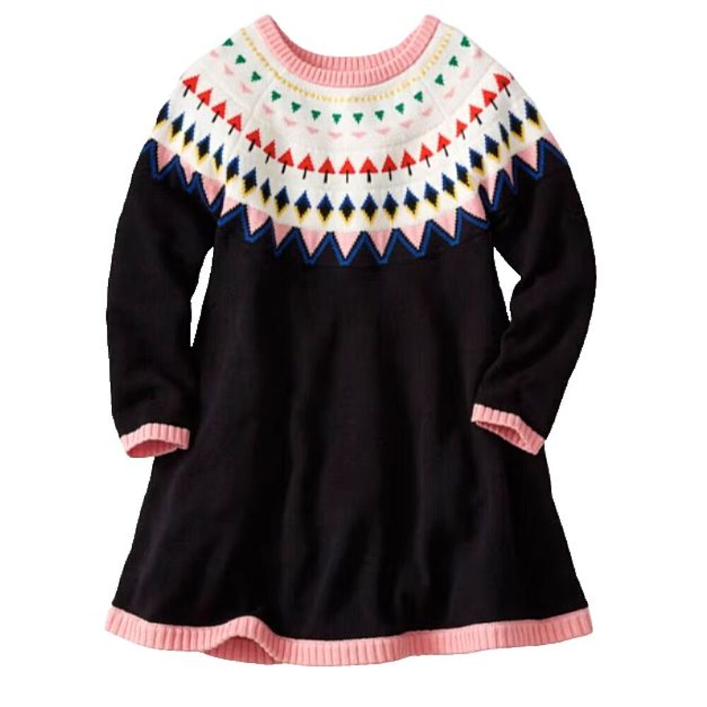 Hanna Andersson Girls Black Nordic Fair Isle Sweater Dress 140 10 Yuletide EUC